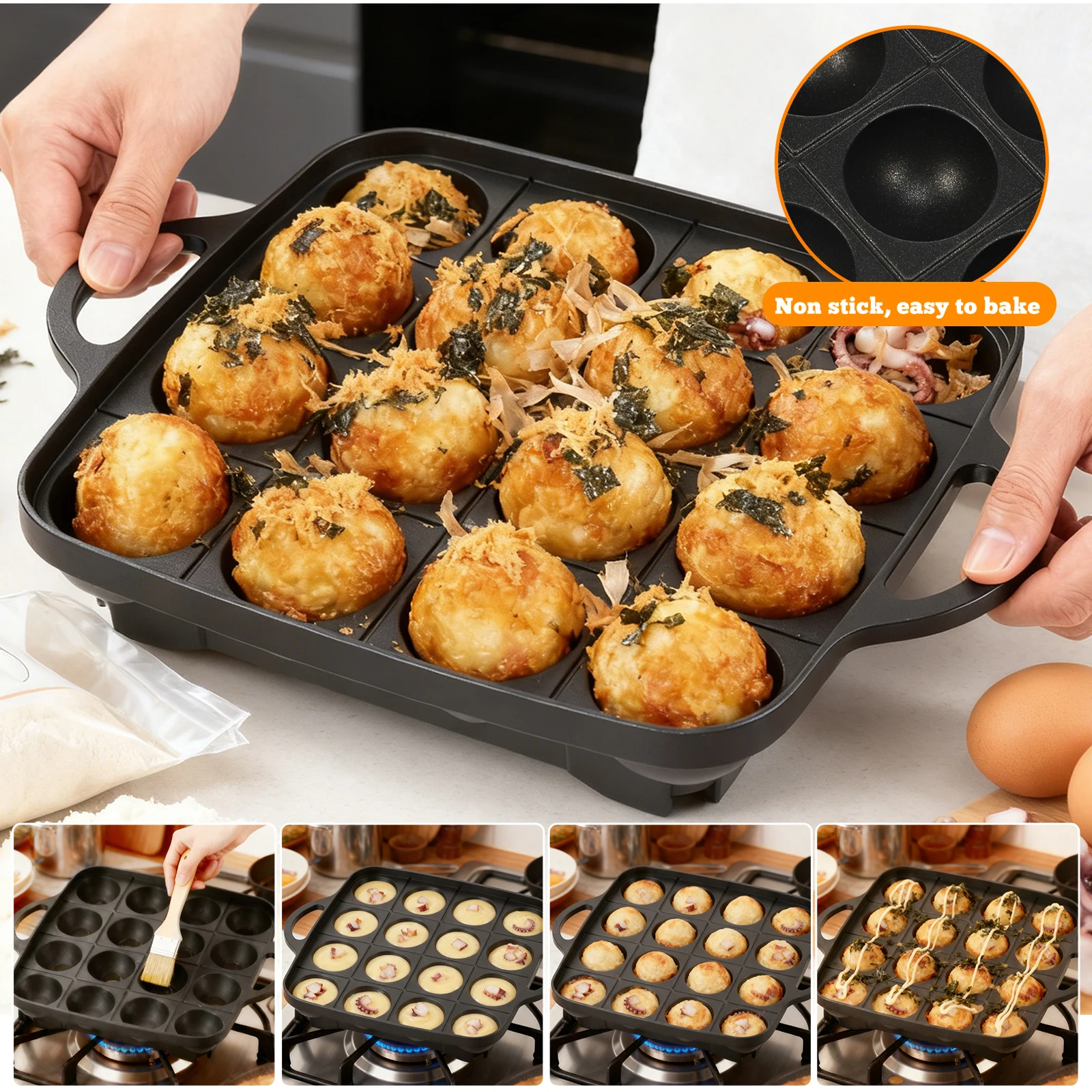 16 Holes Takoyaki Pan Cast Alu - Takoyaki Grill Plate ulasan dan harga