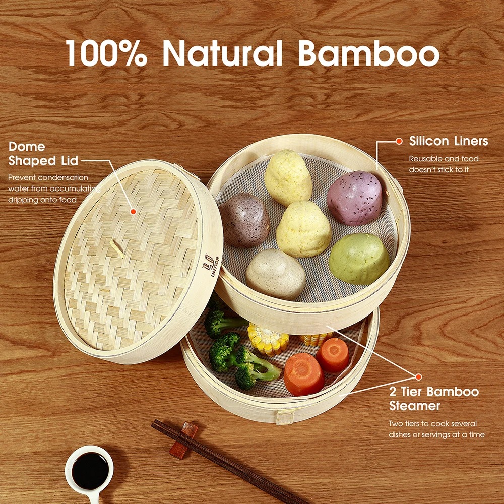 Bamboo Steamer Basket with Lid - Bao Steamer Bamboo ulasan dan harga