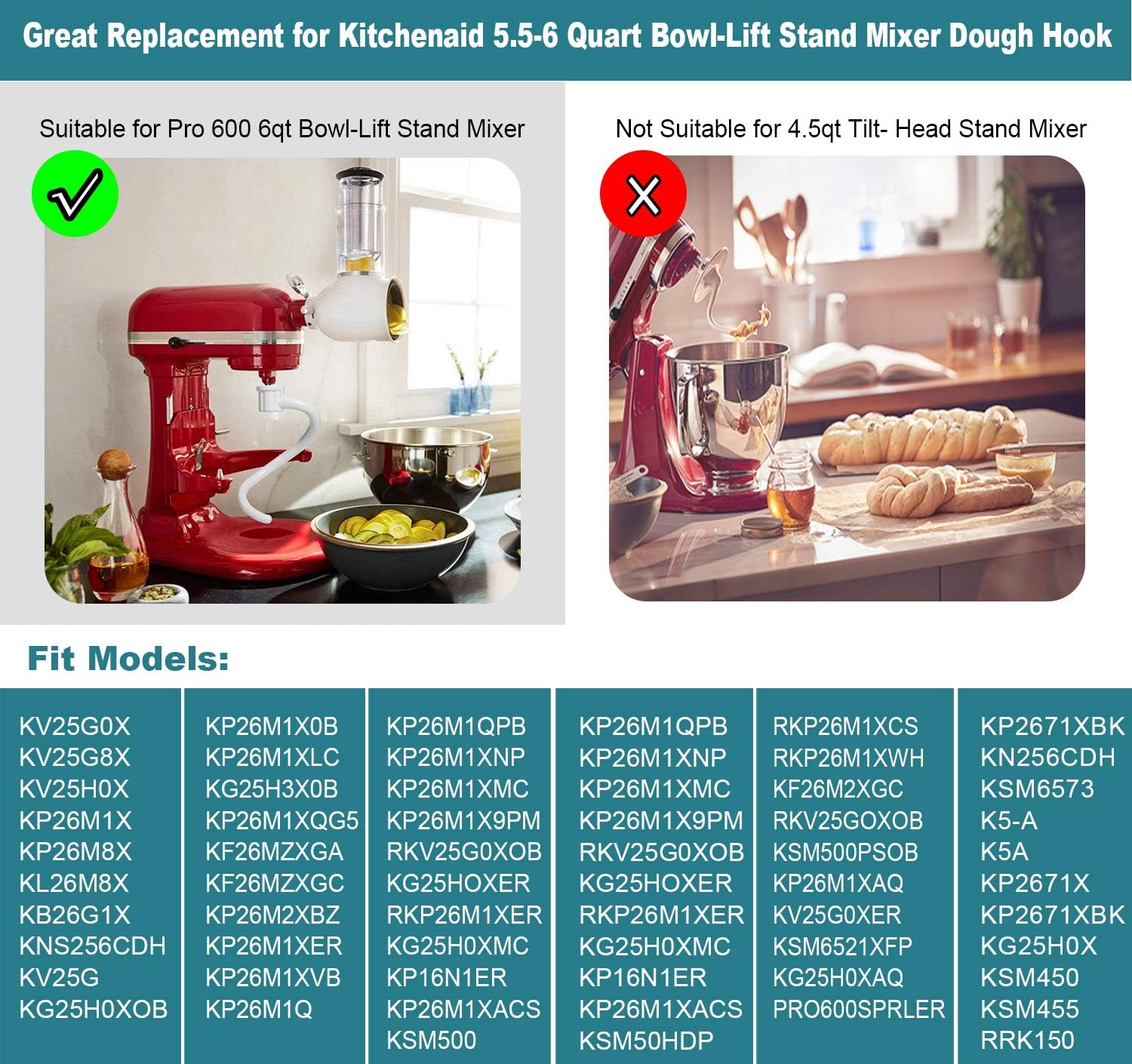 Coated Spiral Dough Hook for K - Kitchenaid Mixer Pro 600 ulasan dan harga